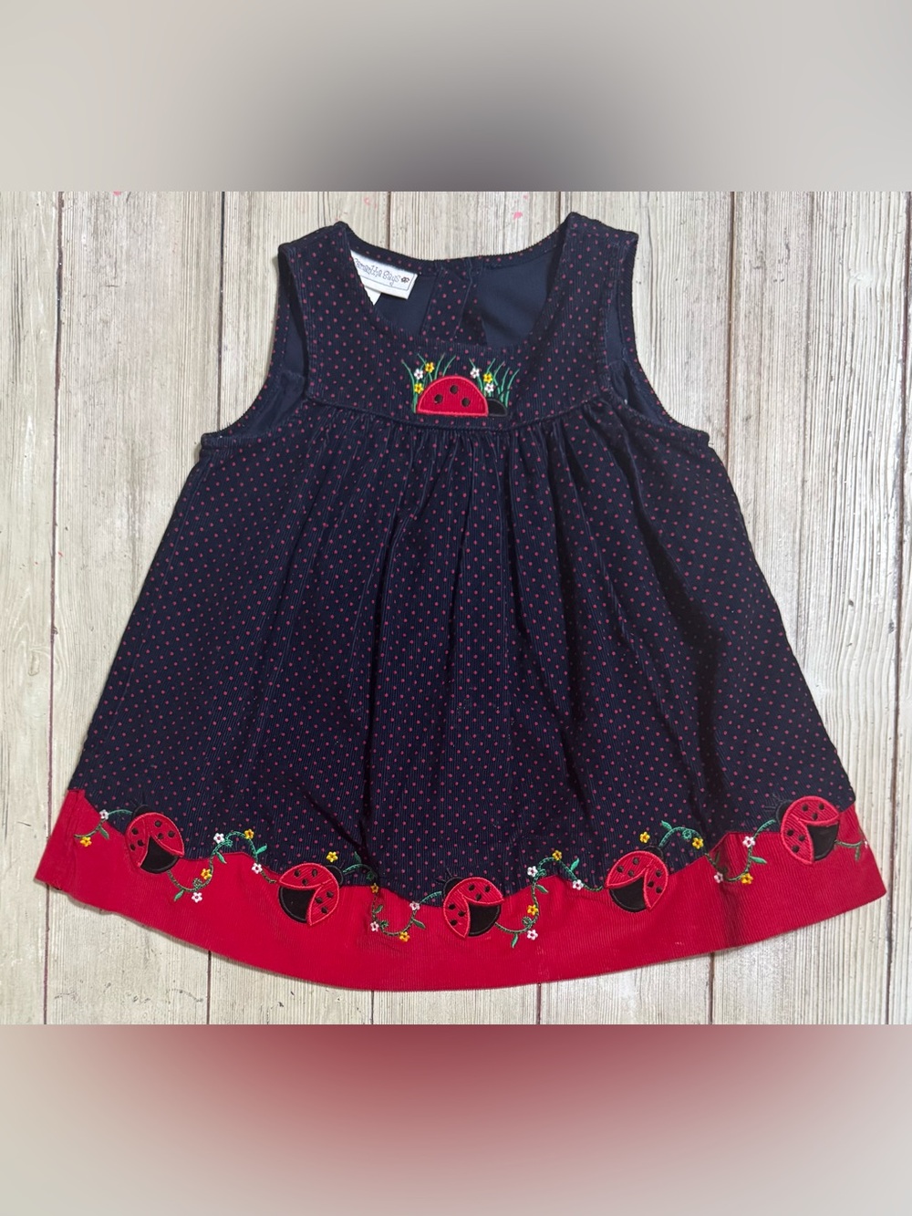 Y2K Vintage Samantha Says Ladybug Dress 3t girls navy blue red dots fine cord